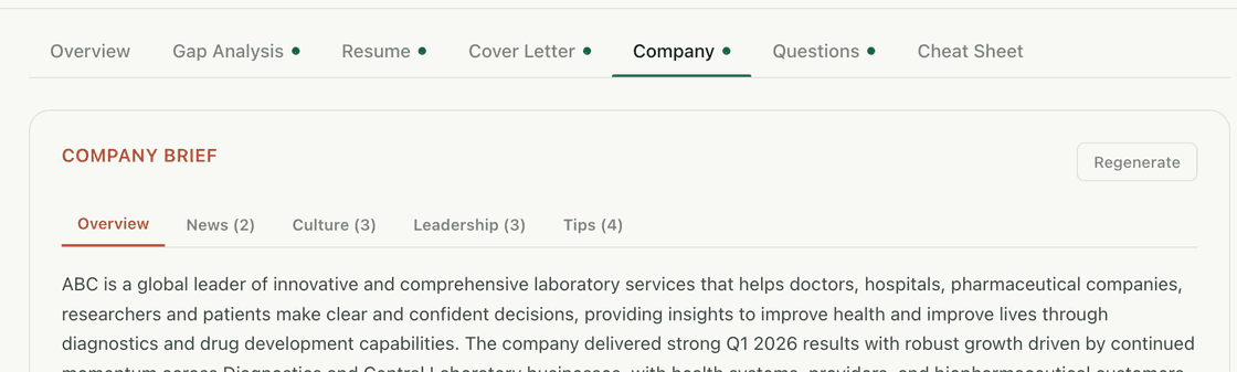 Company brief screenshot